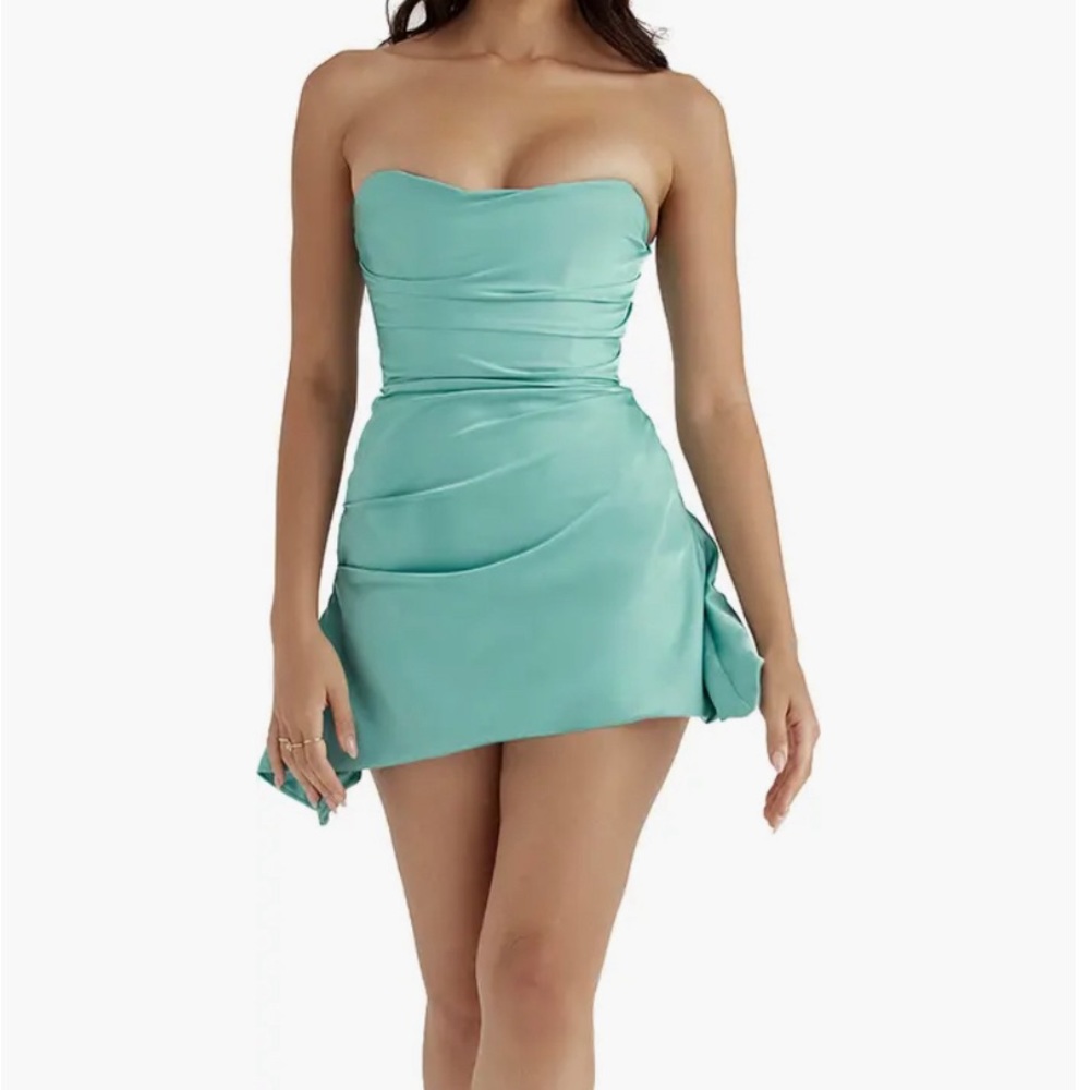 House of CB Jasmine Strapless Satin Corset Dress Jade